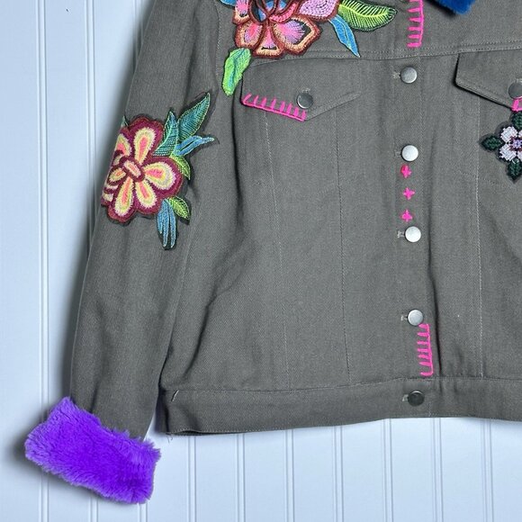 Natural Life Tara Embellished Jacket Floral Boho Hippie Festival Denim Jacket XL - Picture 8 of 16